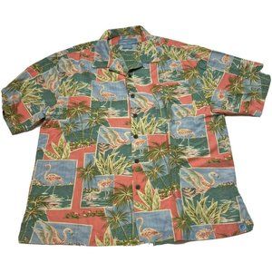 Bermuda Bay Pink Flamingo Hawaiian Button Shirt Mens Size XL